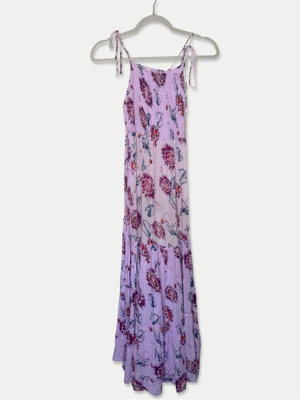 Free People Intimately Purple Floral Smocked Tiered Maxi Dress XS